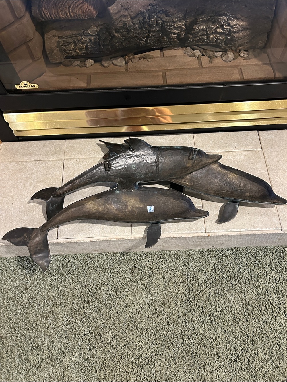 Brass Dolphins Wall Sculpture in Aged Verdigris Finish - Picture 5 of 8